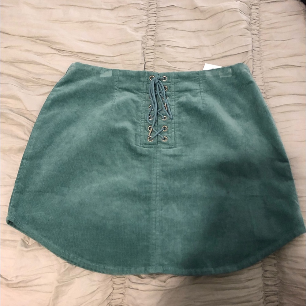Teal corduroy skirt with front ties